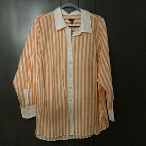 NWT: Orange and White Striped Button-Up Shirt